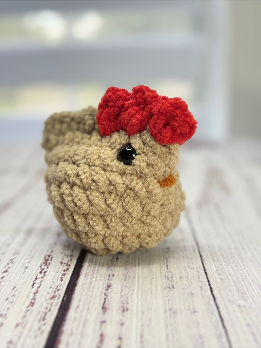 Handmade Plush Crochet Chicken - Gray with Red Comb